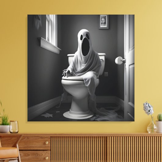 Grappige geest zitten in toilet canvas afdruk (Insitu (Woonkamer))
