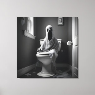 Grappige geest zitten in toilet canvas afdruk
