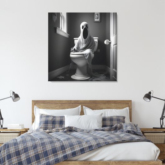 Grappige geest zitten in toilet canvas afdruk (Insitu (Slaapkamer))