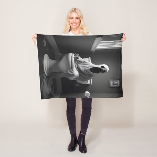 Grappige geest zitten in toilet fleece deken (In situ)
