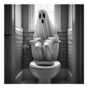Grappige geest zitten in toilet foto afdruk