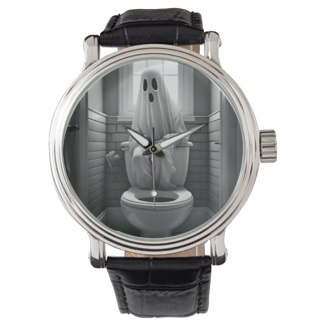 Grappige geest zitten in toilet horloge (Voorkant)