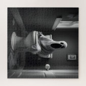 Grappige geest zitten in toilet legpuzzel (Horizontaal)