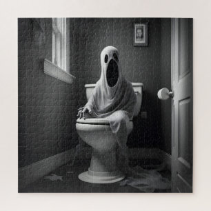 Grappige geest zitten in toilet legpuzzel