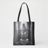 Grappige geest zitten in toilet tote bag (Voorkant)