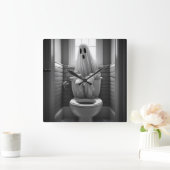 Grappige geest zitten in toilet vierkante klok (Huis)