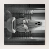 Grappige geest zittend op toilet legpuzzel (Horizontaal)