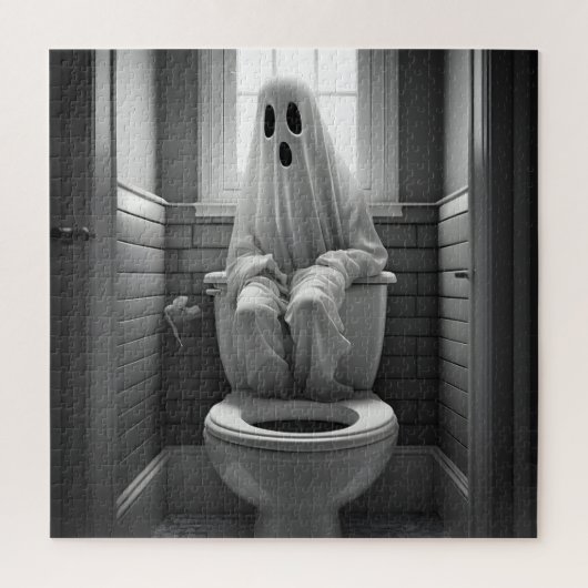 Grappige geest zittend op toilet legpuzzel (Verticaal)