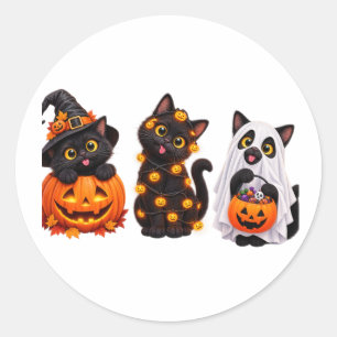 Grappige Geest Zwarte Kat Halloween – Schattige Sp Ronde Sticker