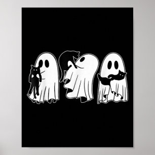 Grappige geesten met zwarte katten Halloween spook Poster