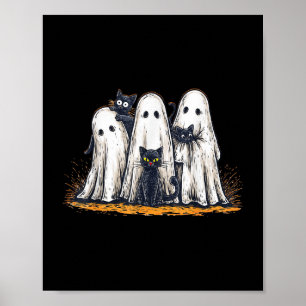 Grappige geesten met zwarte katten Halloween spook Poster