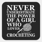 Grappige gehaakte offerte haakmachines cadeau vierkante sticker (Voorkant)