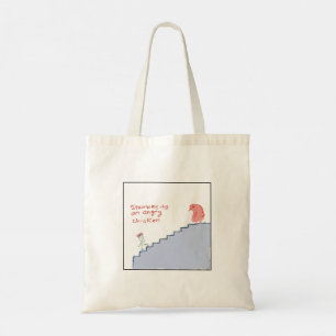 Grappige geïllustreerde boze kip trap tote bag