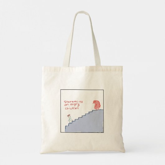 Grappige geïllustreerde boze kip trap tote bag (Achterkant)