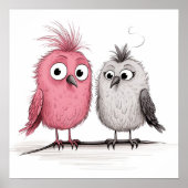 Grappige geïllustreerde vogels poster (Voorkant)