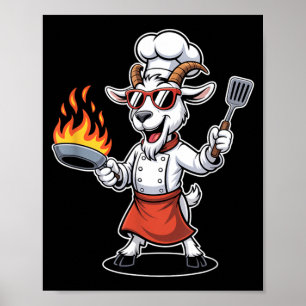 Grappige Geit Chef Met Pan En Spatel Bbq Poster