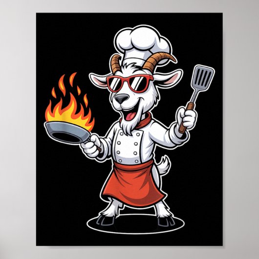 Grappige Geit Chef Met Pan En Spatel Bbq Poster (Voorkant)
