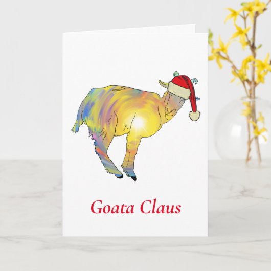 Grappige geit een Kerstman Kerst humor Kaart (Gele Bloem)