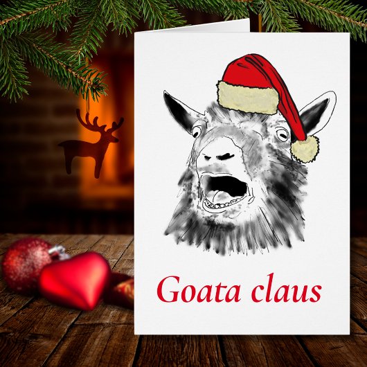 Grappige geit een Kerstman schreeuwende kerst