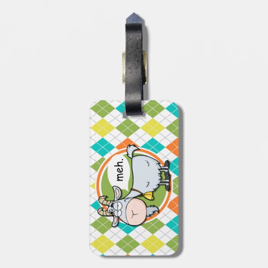 Grappige Geit; Kleurrijk Argyle Patroon Bagagelabel (Achterkant verticaal)