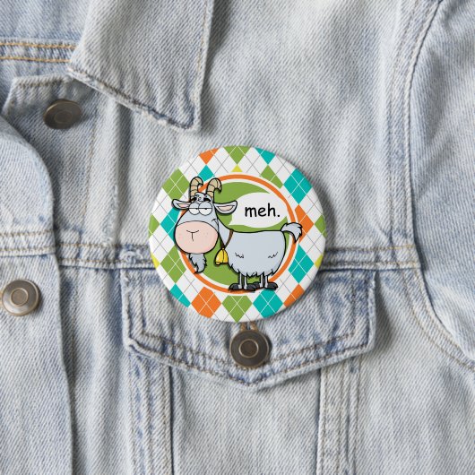 Grappige Geit; Kleurrijk Argyle Patroon Ronde Button 7,6 Cm (In situ)