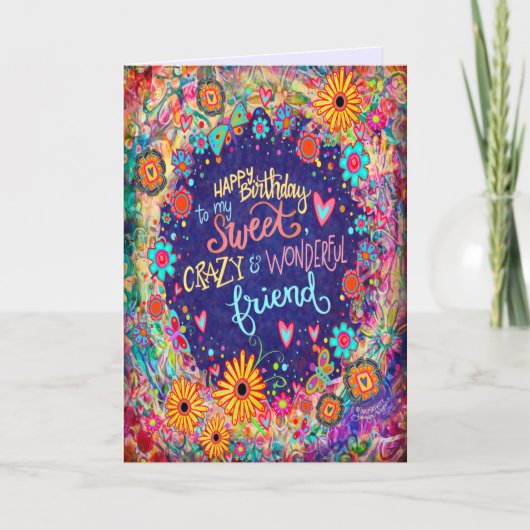 Grappige Gek Vriend Verjaardag Trendy Floral Kaart (Voorkant)