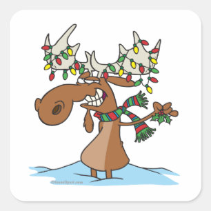 grappige gekke cartoon voor kerstmis vierkante sticker