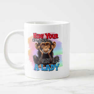 Grappige gekke dame aap woordkunst grote koffiekop