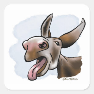 Grappige Gekke Ezel Cartoon Vierkante Sticker