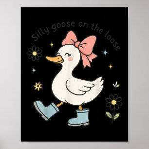 Grappige Gekke gans op de losse Schattigee boog re Poster