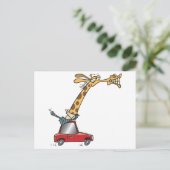 grappige gekke giraf in een auto die wringt briefkaart (Staand voorkant)