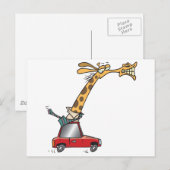 grappige gekke giraf in een auto die wringt briefkaart (Voorkant / Achterkant)