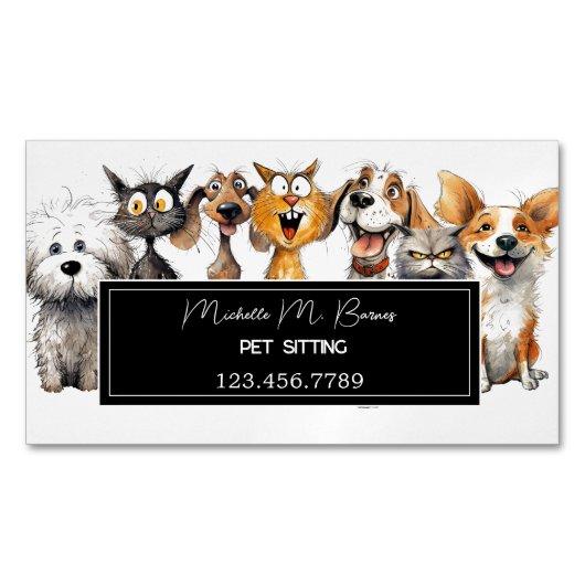 Grappige Gekke Katten Honden Dieren Zorg Pet Sitte Magnetisch Visitekaartje (Voorkant)