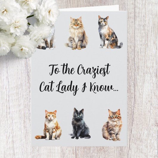 Grappige Gekke Kattenvrouw Verjaardagskaart Kaart
