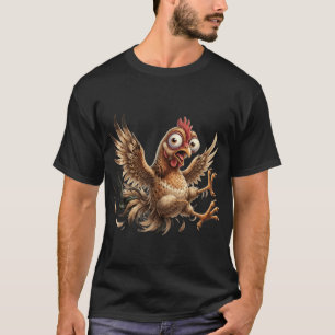 Grappige Gekke Kip in Paniek Cartoon Grafische T-S T-shirt