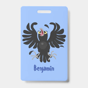 Grappige gekke kraai raaf cartoon illustratie badge
