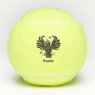 Grappige gekke kraai raaf cartoon illustratie tennisballen