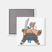 grappige gekke ninja karate piggy cartoon magneet (Voorkant / Achterkant)