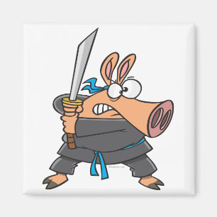 grappige gekke ninja karate piggy cartoon magneet