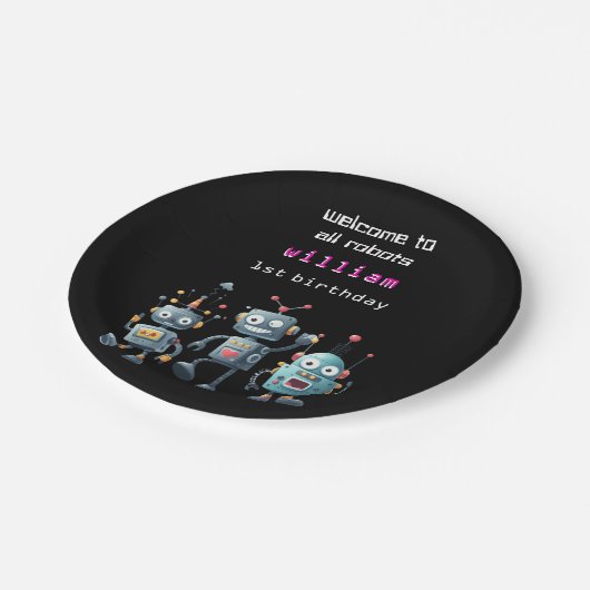 Grappige gekke robot verjaardag uitnodiging papieren bordje (Gekanteld)