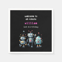 Grappige gekke robot verjaardag uitnodiging servet