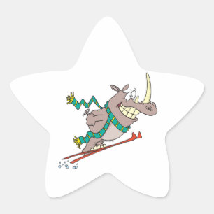 grappige gekke skischoen rhino cartoon ster sticker