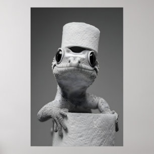 Grappige gekko-badkamerprint, toiletpapierhoed poster