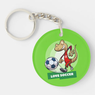 Grappige gekko die van voetbal houdt, Speler Carto Sleutelhanger