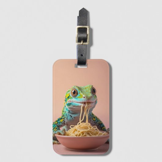Grappige gekko eten spaghetti bagagelabel (Voorkant (verticaal))