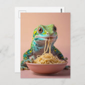 Grappige gekko eten spaghetti briefkaart (Voorkant / Achterkant)
