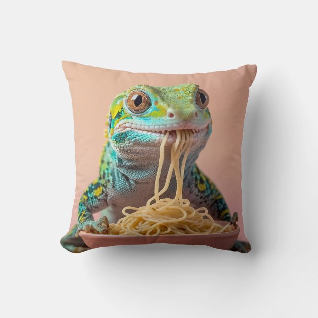 Grappige gekko eten spaghetti kussen (Voorkant)