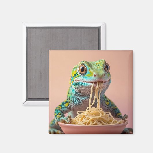 Grappige gekko eten spaghetti magneet (Voorkant / Achterkant)
