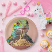 Grappige gekko eten spaghetti papieren bordje (Feest)