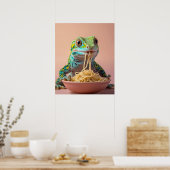 Grappige gekko eten spaghetti poster (Keuken)